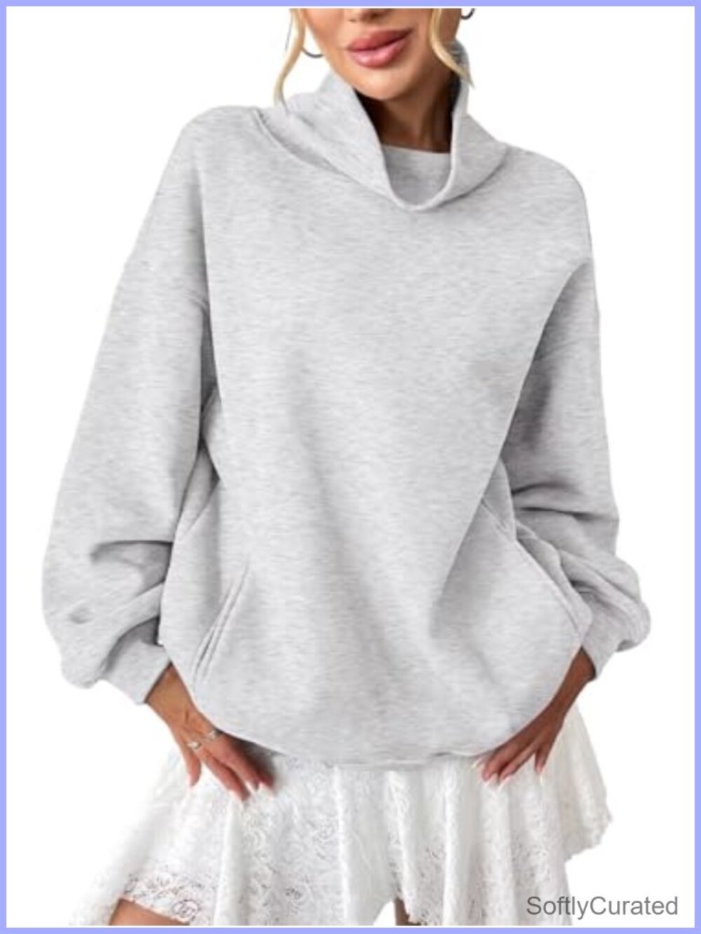 Fleece Turtleneck Sweatshirt with Pocket Oversized Pullover